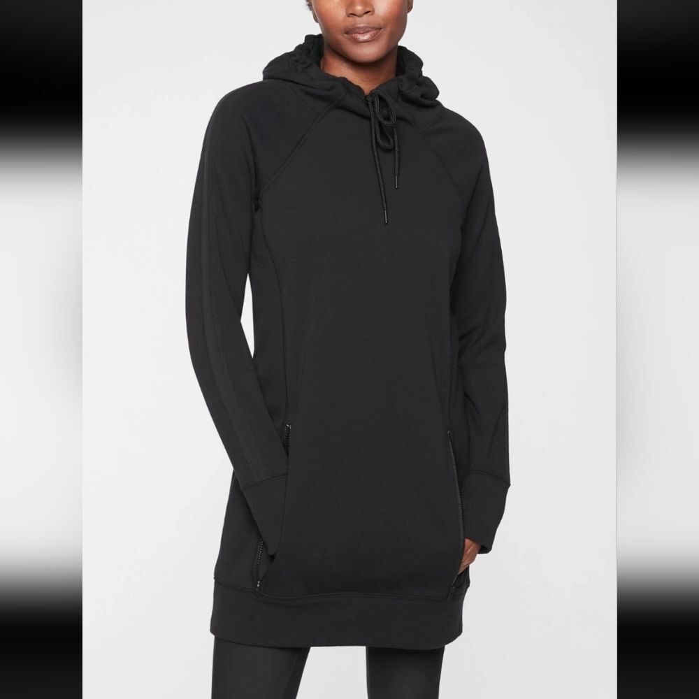 Athleta Victory Sweatshirt Hoodie Dress Black Pockets Athleisure Size Small